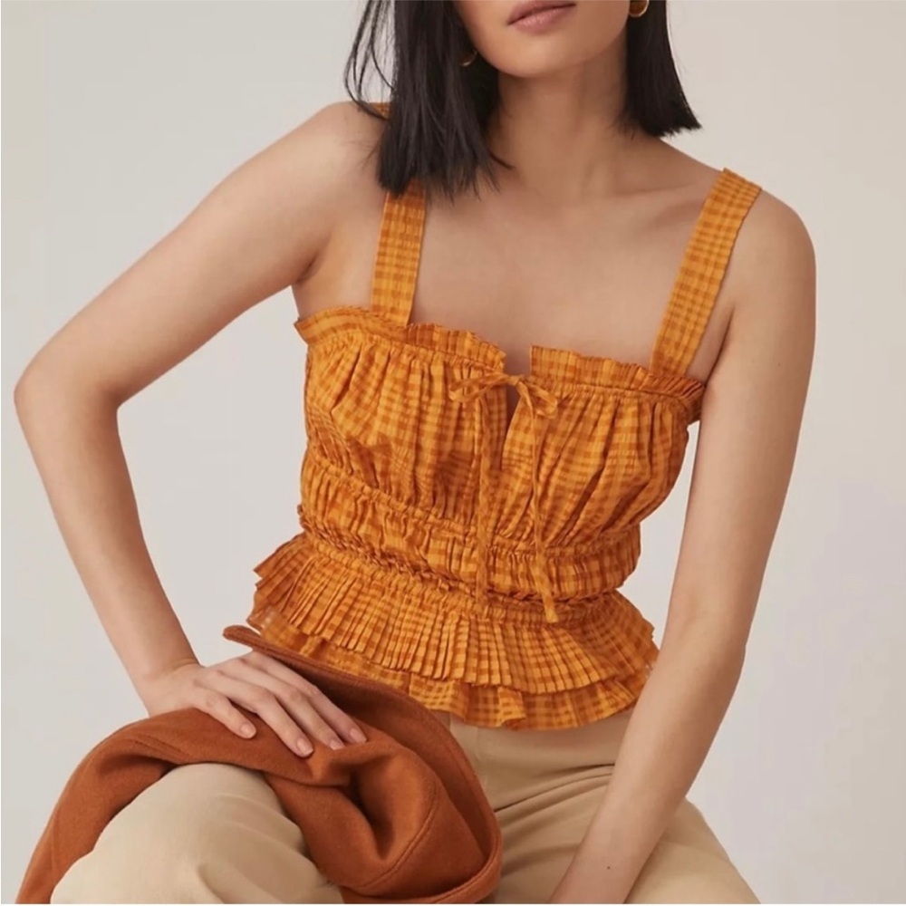 Anthropologie Current Air Gingham Tank Top in Gold